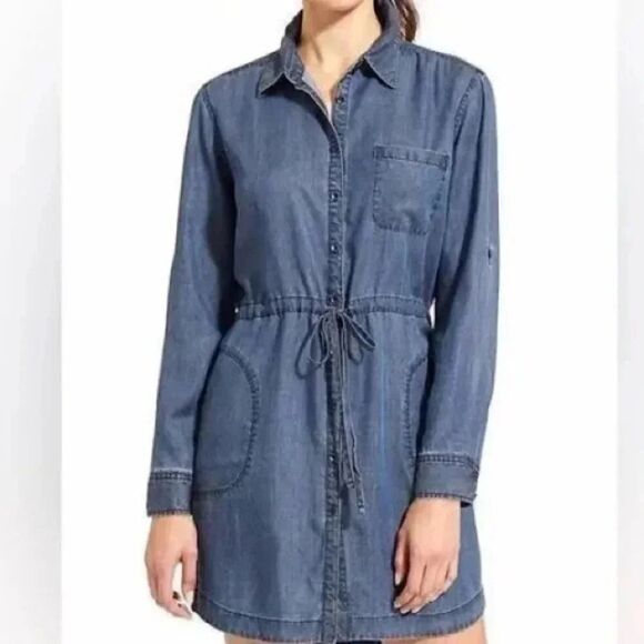 NWT ATHLETA Candid Denim 100% Tencel Lyocell Chambray Shirt Dress sz small - Picture 1 of 9